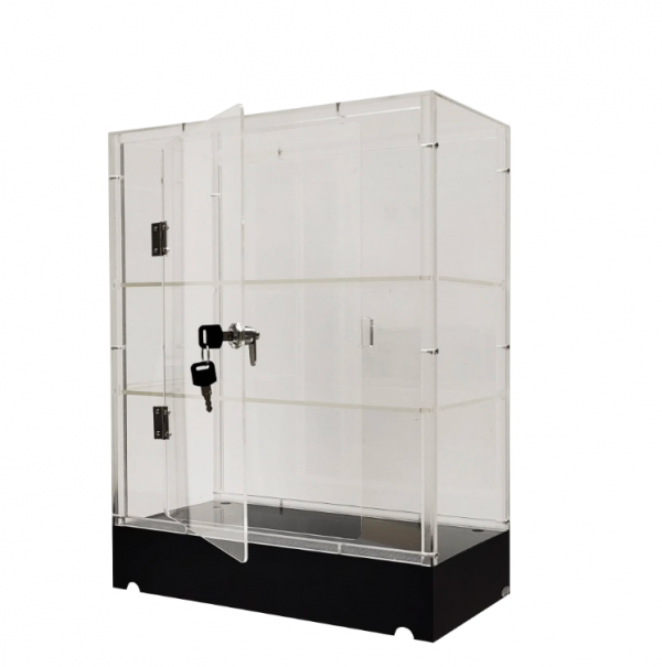 Lemari dengan laci akrilik transparan yang memamerkan barang-barang berharga